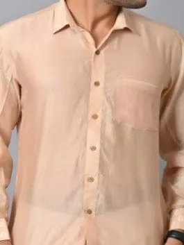 Beige Pure Silk Men Bandhej Shirt