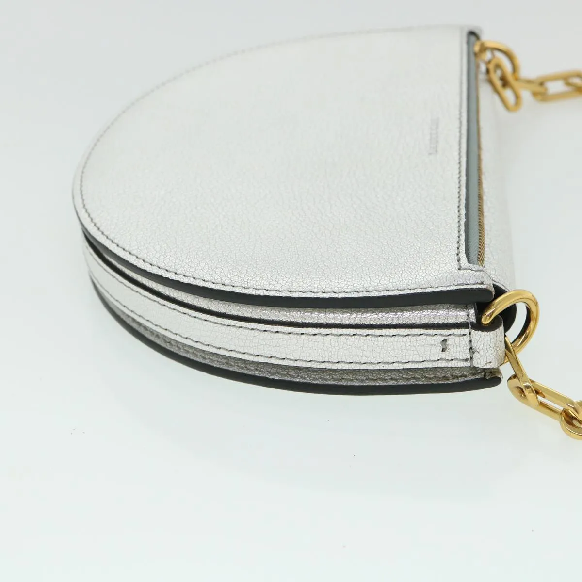 BURBERRY Olympia Chain Shoulder Bag Leather Silver  54029