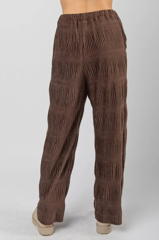 Chocolate Crinkled Soft Velvet Comfy Straight Pants