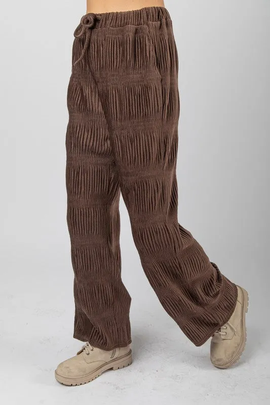 Chocolate Crinkled Soft Velvet Comfy Straight Pants