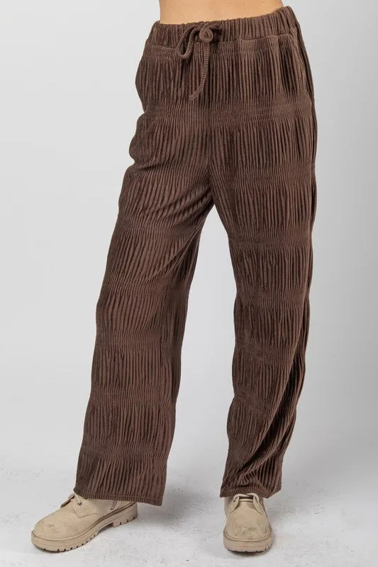 Chocolate Crinkled Soft Velvet Comfy Straight Pants