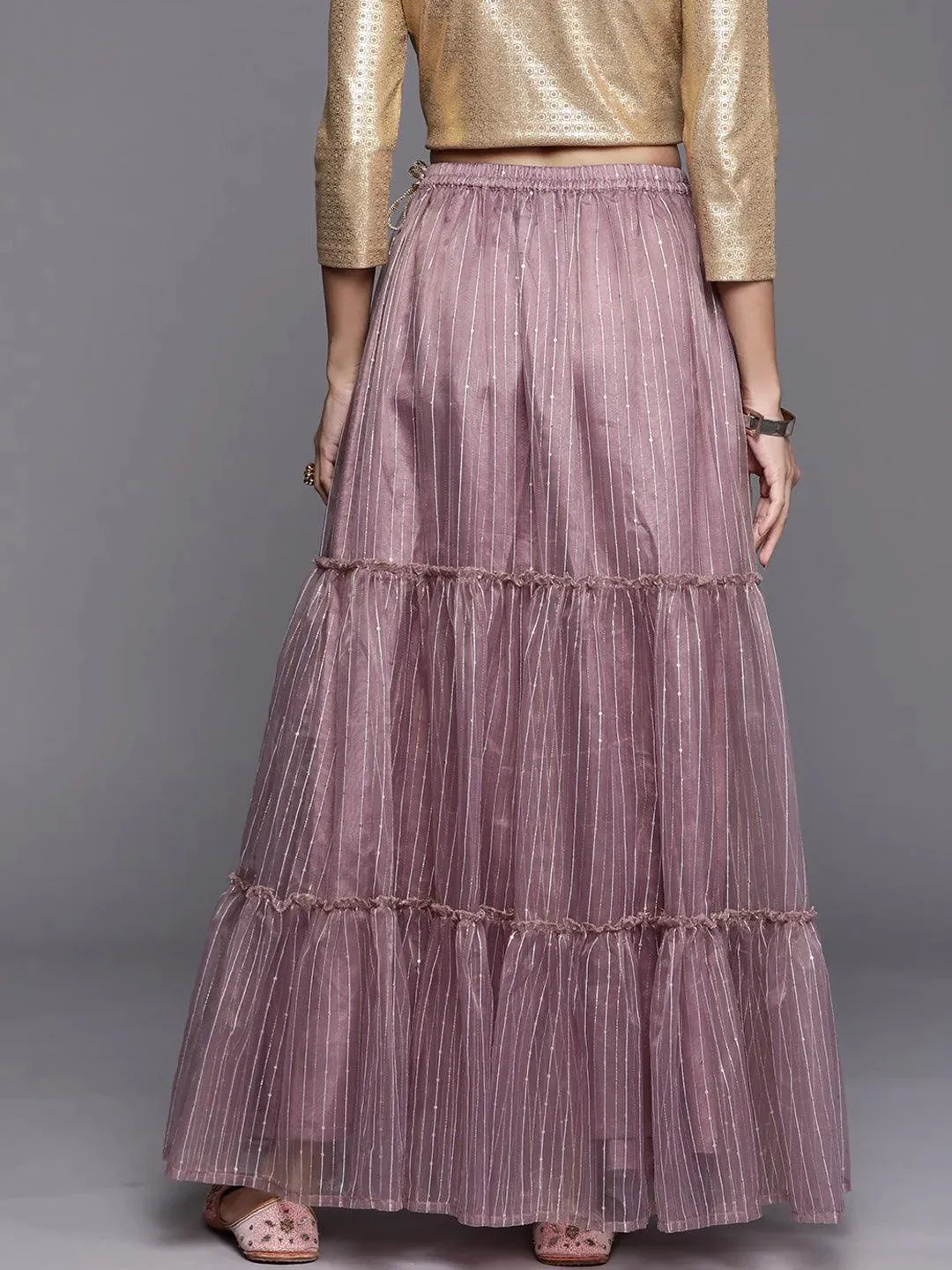 Mauve Embellished Organza Skirt