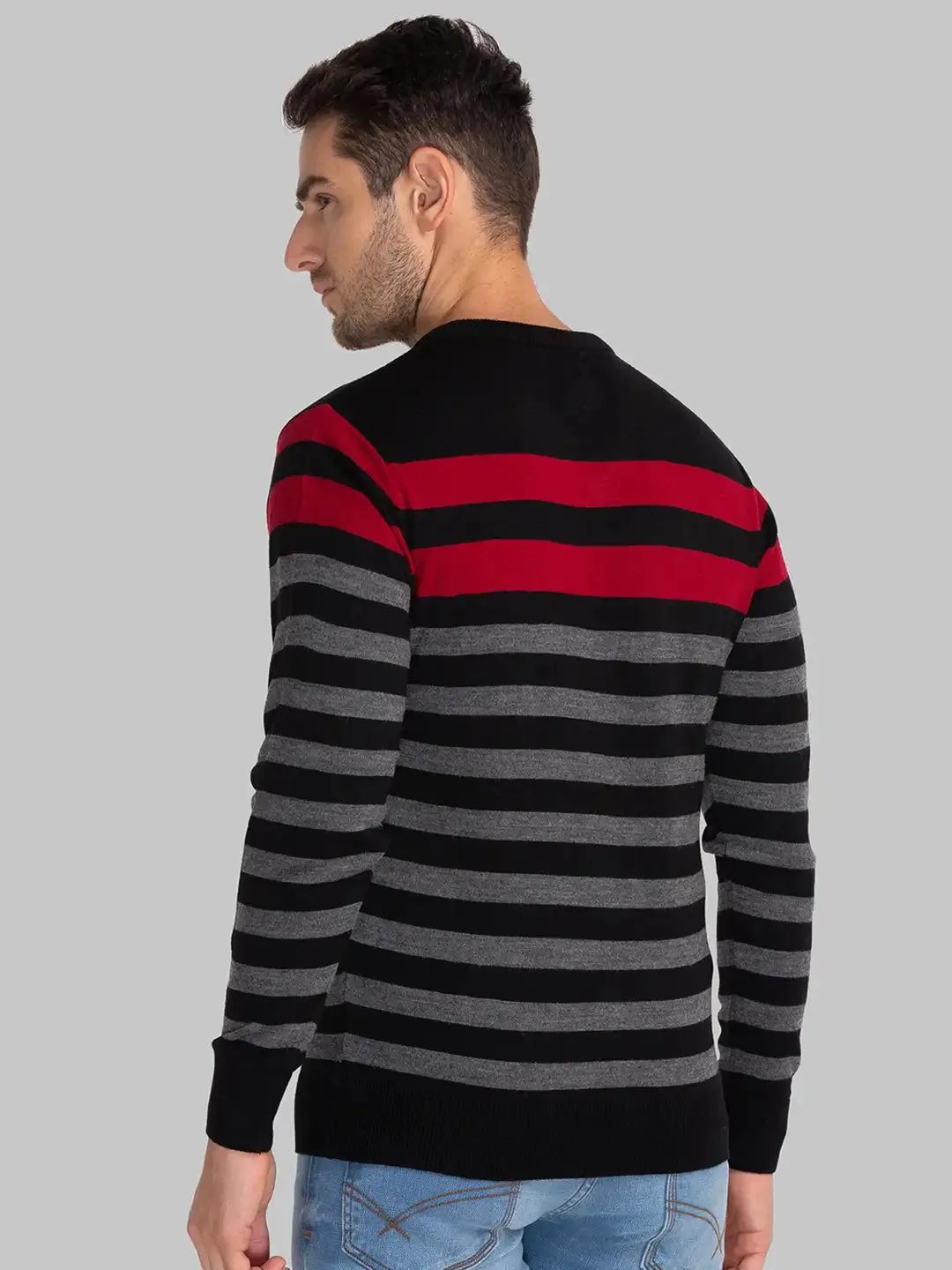 Men Black Yarn Dyed Acrylic Full Sleeve Sweaters