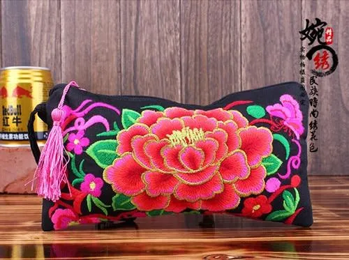 Nice embroidery small handbag!Top-quality  Women hand wallet fashion Lady embroidery embroidered handbag national party holder