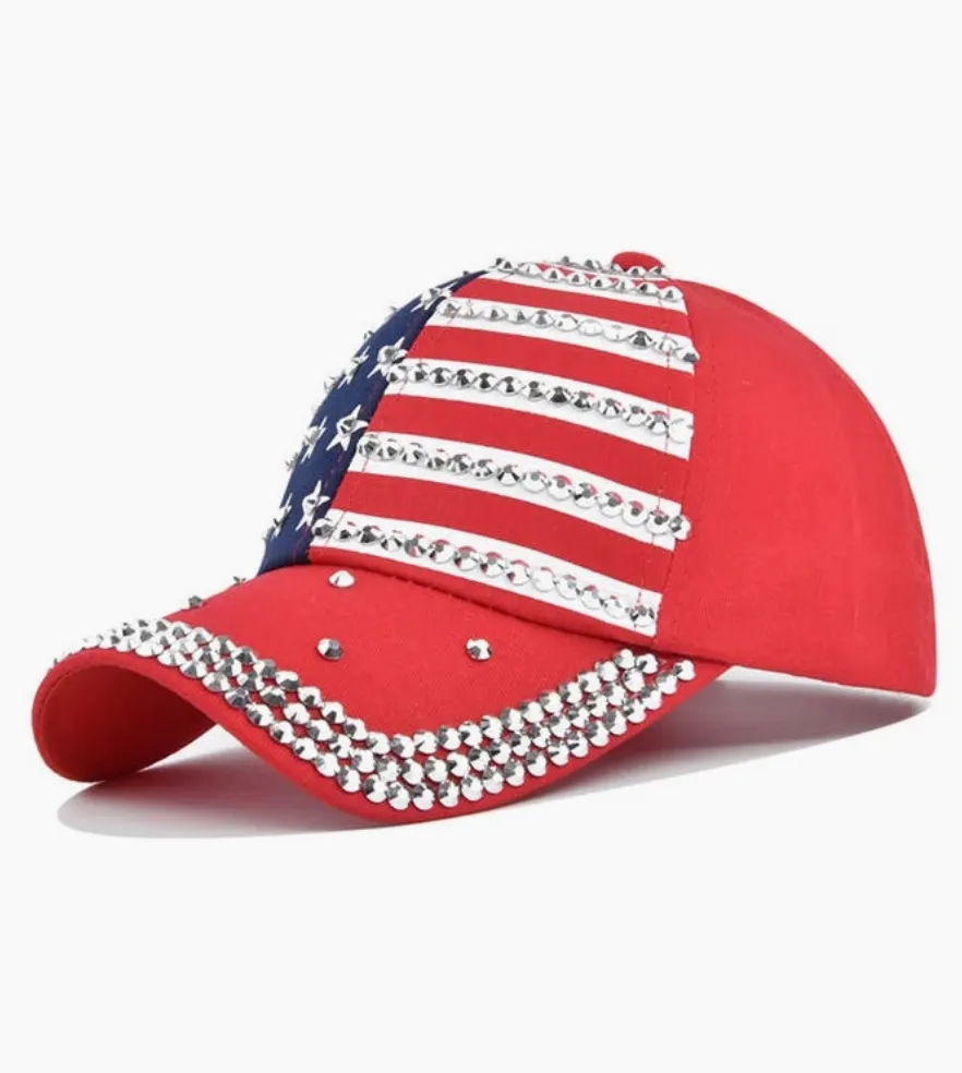 Red White & Blue Bling Caps Hats