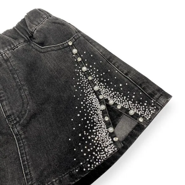 Side Slit Embellished Denim Skort
