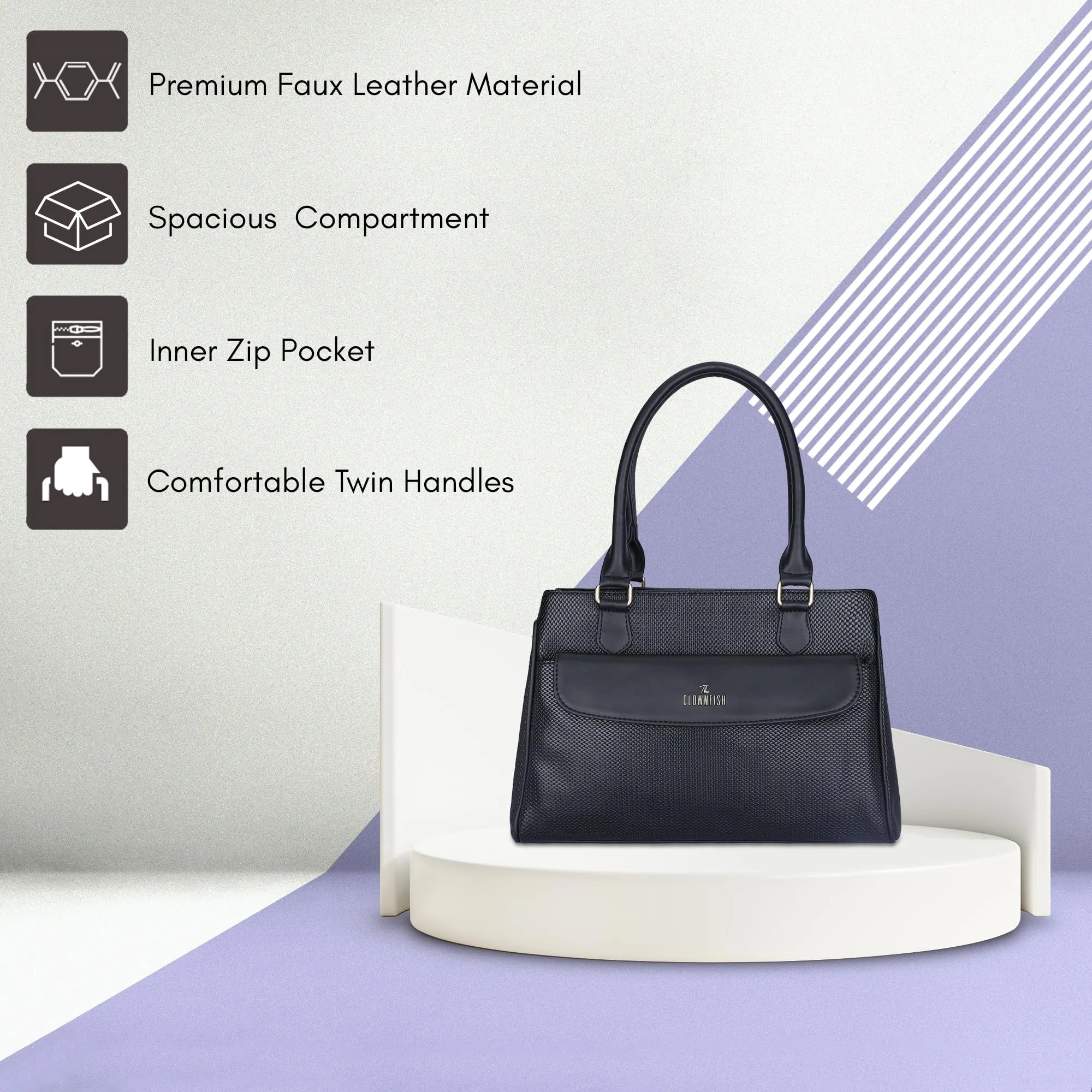 THE CLOWNFISH Prudence Faux Leather Handbag for Women Office Bag Ladies Shoulder Bag Tote For Women College Girls with Front Flap Pocket (Grey)