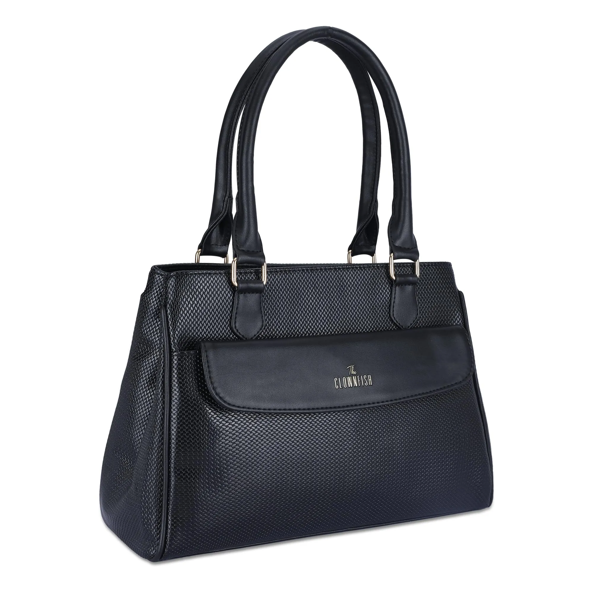 THE CLOWNFISH Prudence Faux Leather Handbag for Women Office Bag Ladies Shoulder Bag Tote For Women College Girls with Front Flap Pocket (Grey)