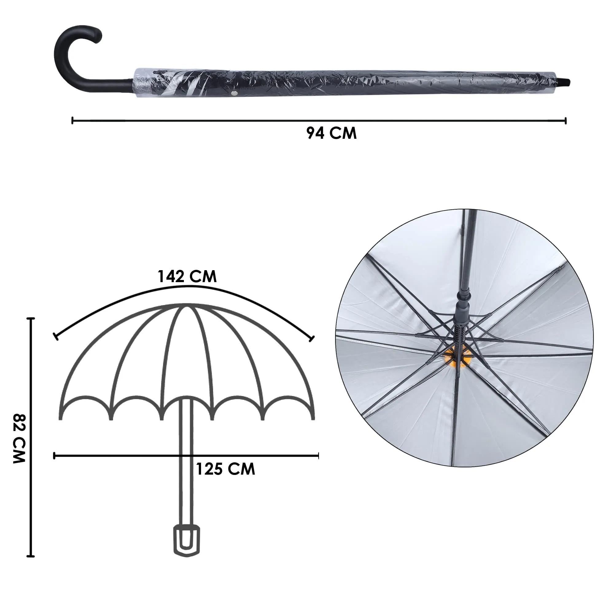 THE CLOWNFISH Umbrella Mighty Series Single Fold Auto Open J- shape Handle Waterproof Polyester 210 T Umbrellas For Men and Women (Black)