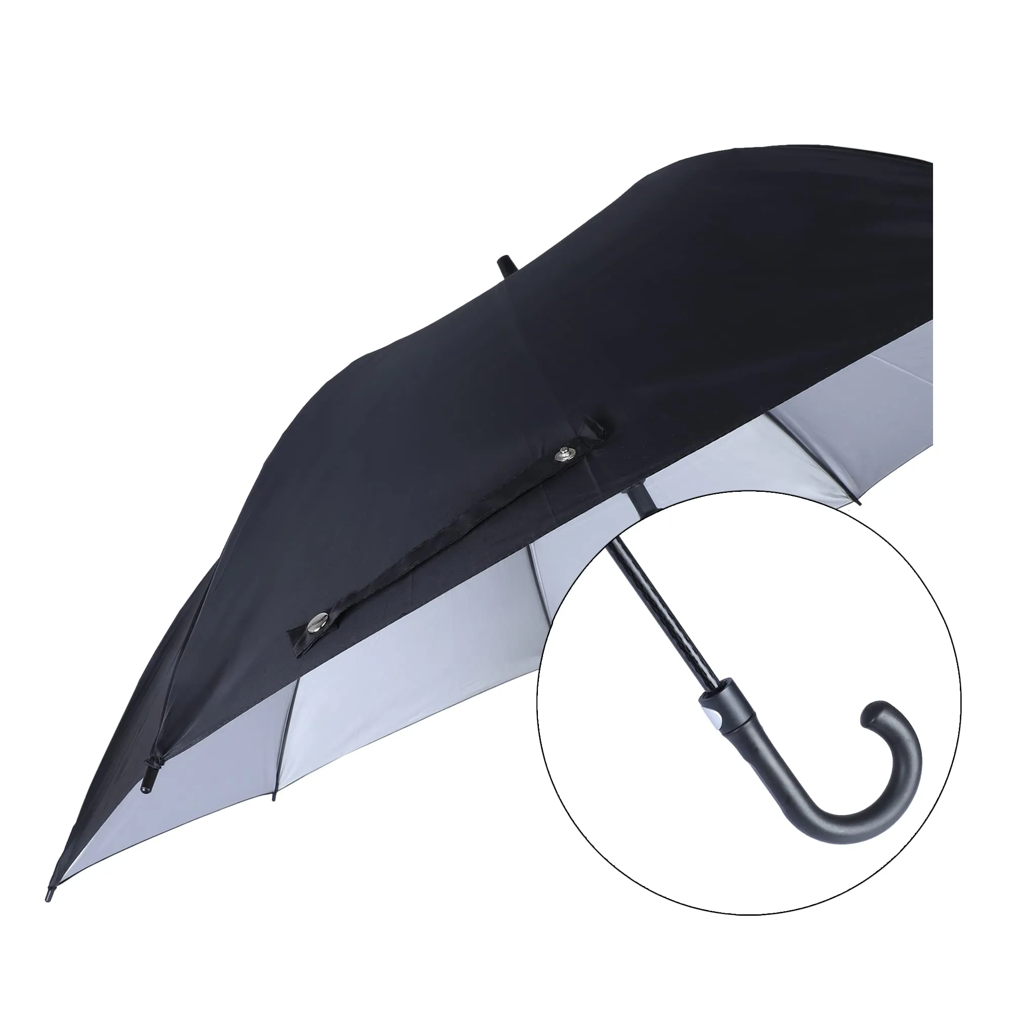 THE CLOWNFISH Umbrella Mighty Series Single Fold Auto Open J- shape Handle Waterproof Polyester 210 T Umbrellas For Men and Women (Black)