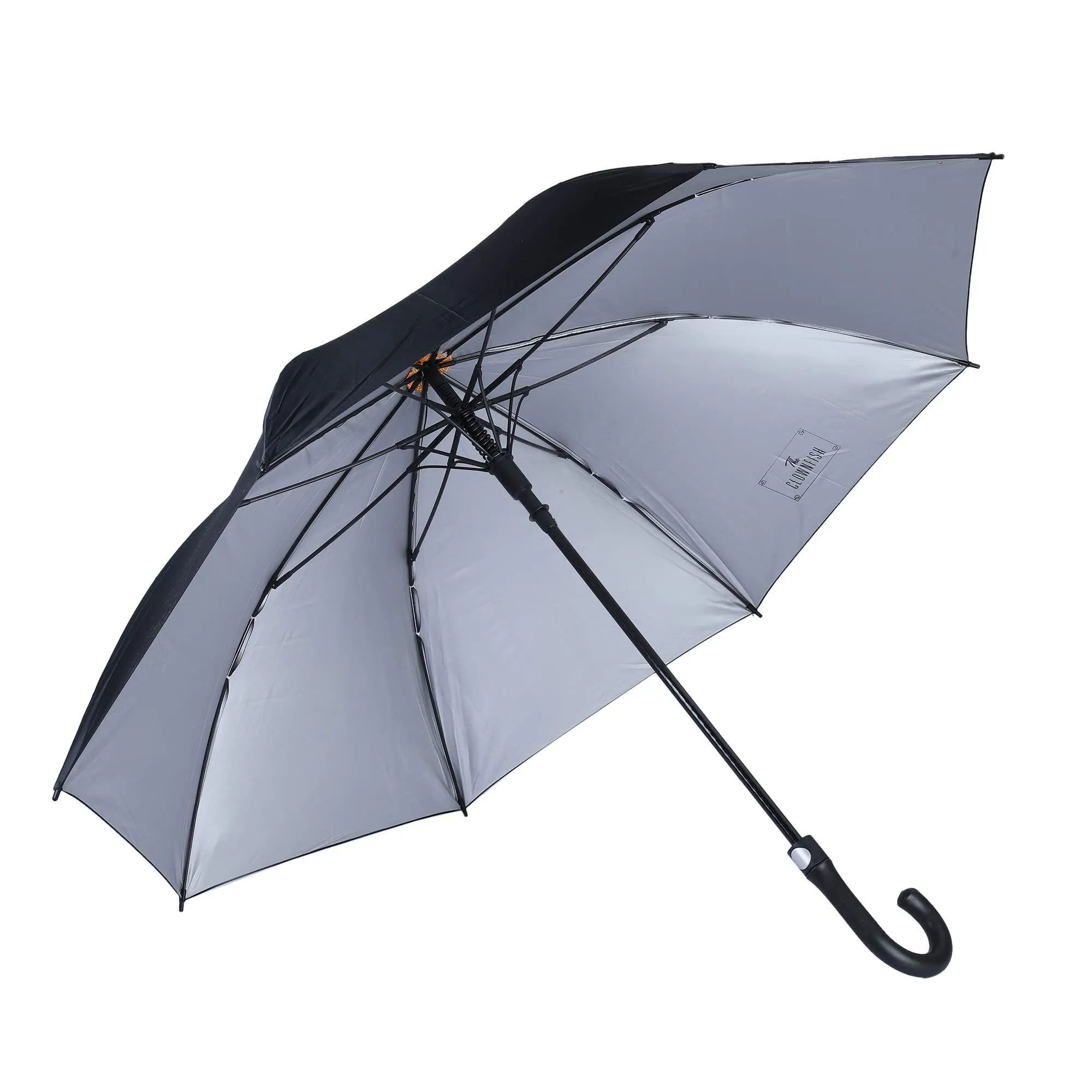 THE CLOWNFISH Umbrella Mighty Series Single Fold Auto Open J- shape Handle Waterproof Polyester 210 T Umbrellas For Men and Women (Black)