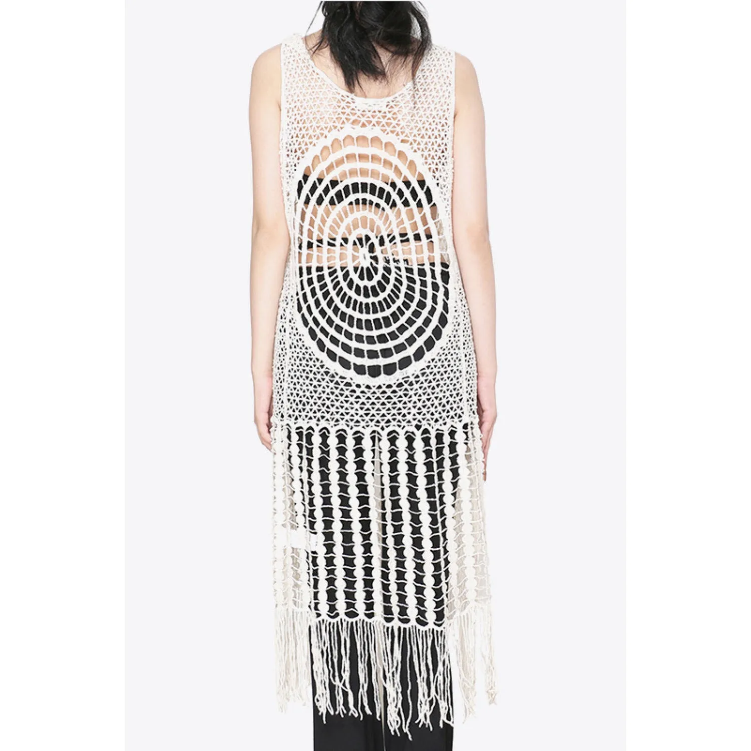 Tie Front Fringe Hem Sleeveless Cover Up